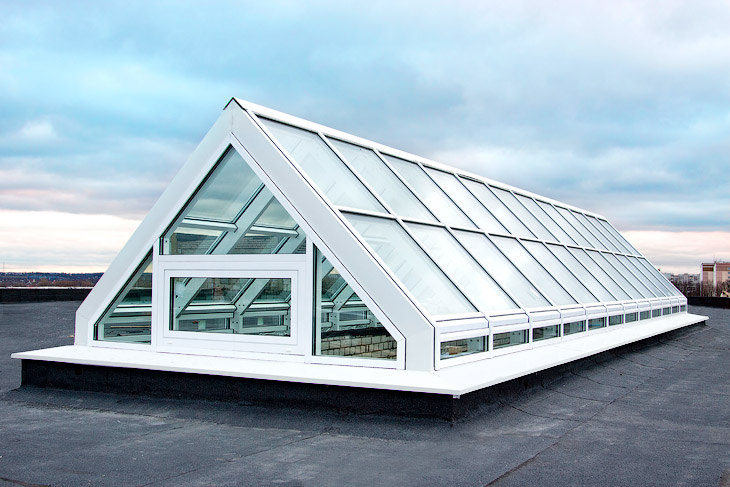 Зимние сады из алюминиевого профиля на крыше- компания Пластстрой